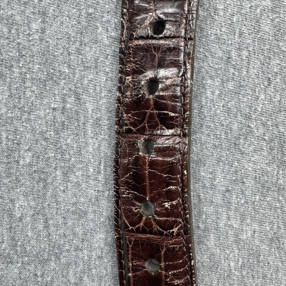 Brighton 33508 Belt Size‎ 38 Woven Stretch Brown Leather Croc Trim Brass Buckle